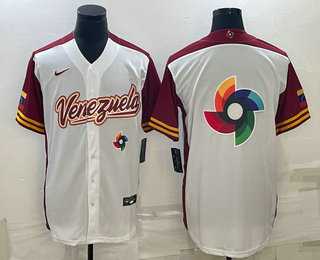 Mens Venezuela Baseball 2023 White World Big Logo With Patch Classic Stitched Jersey